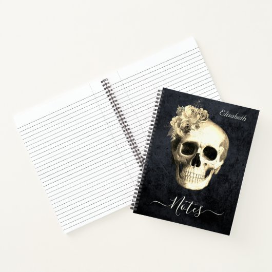 Gothic Floral Skull Personalized Notitieboek (Binnen)