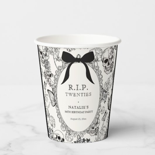 Gothic Floral Skull RIP Twenties 30th Birthday Papieren Bekers (Achterkant)