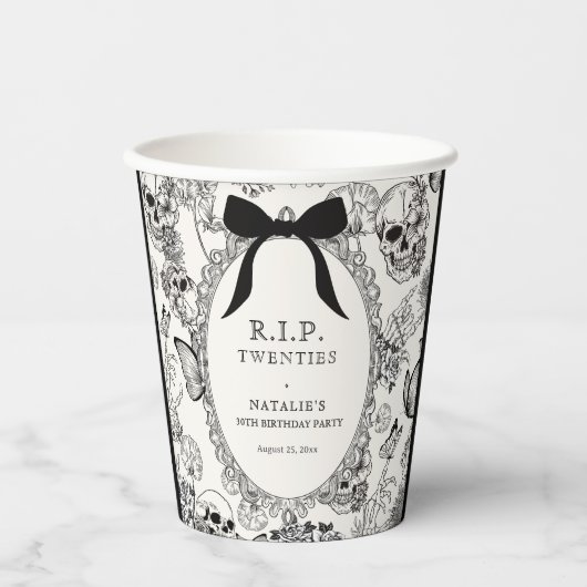 Gothic Floral Skull RIP Twenties 30th Birthday Papieren Bekers (Voorkant)