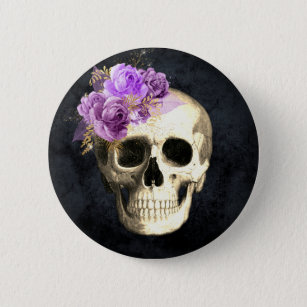 Gothic Floral Skull Ronde Button 5,7 Cm