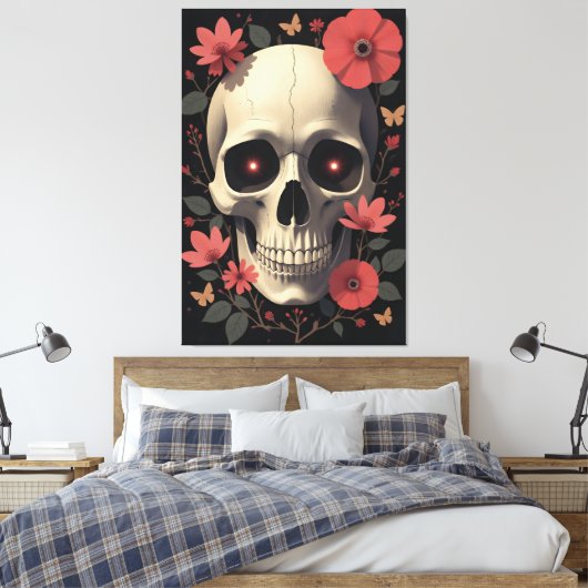 Gothic Floral Skull - Stylized Skull Canvas Afdruk (Insitu (Slaapkamer))