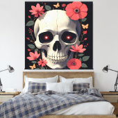 Gothic Floral Skull - Stylized Skull Canvas Afdruk (Insitu (Slaapkamer))