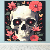 Gothic Floral Skull - Stylized Skull Canvas Afdruk (Insitu (Houten vloer))