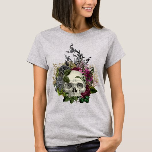 Gothic Floral Skull T-shirt (Voorkant)