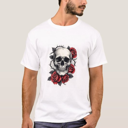 Gothic Floral Skull T-shirt (Voorkant)