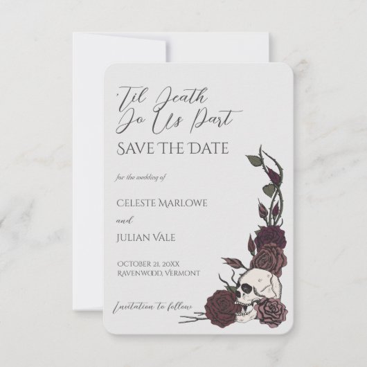 Gothic Floral Skull 'Til Death Save the Date (Voorkant)
