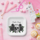 Gothic Floral Skull Trick Or Treat Halloween Papieren Bordje (Feest)