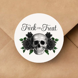 Gothic Floral Skull Trick Or Treat Halloween Ronde Sticker