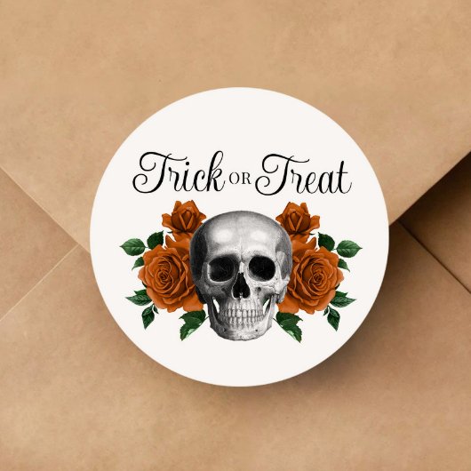 Gothic Floral Skull Trick Or Treat Halloween Ronde Sticker
