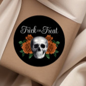 Gothic Floral Skull Trick Or Treat Halloween Ronde Sticker