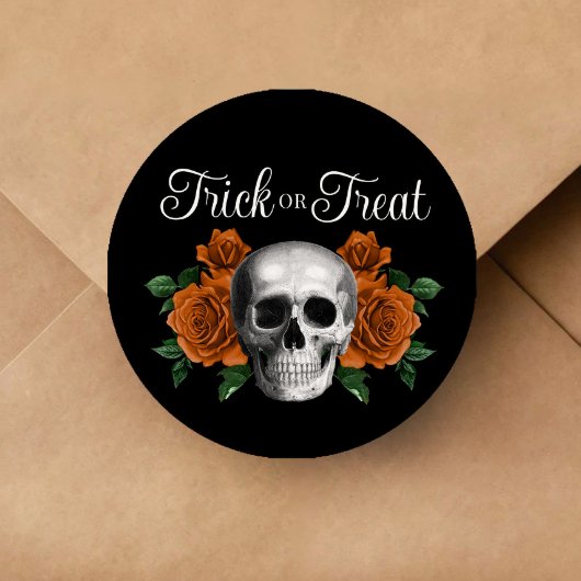 Gothic Floral Skull Trick Or Treat Halloween Ronde Sticker