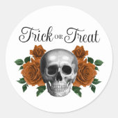 Gothic Floral Skull Trick Or Treat Halloween Ronde Sticker (Voorkant)