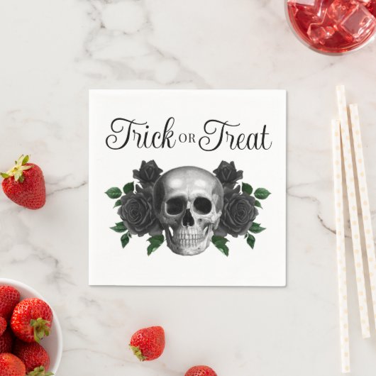 Gothic Floral Skull Trick Or Treat Halloween Servet (Insitu)