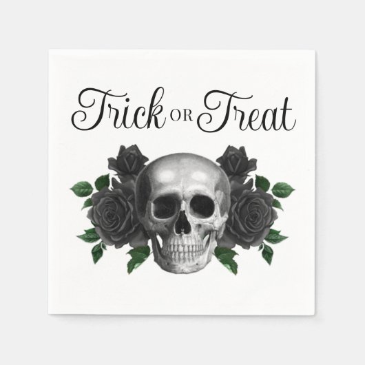 Gothic Floral Skull Trick Or Treat Halloween Servet (Voorkant)