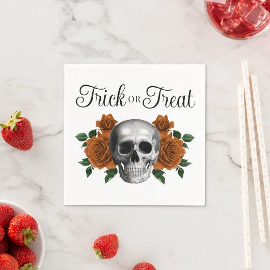 Gothic Floral Skull Trick Or Treat Halloween Servet (Insitu)