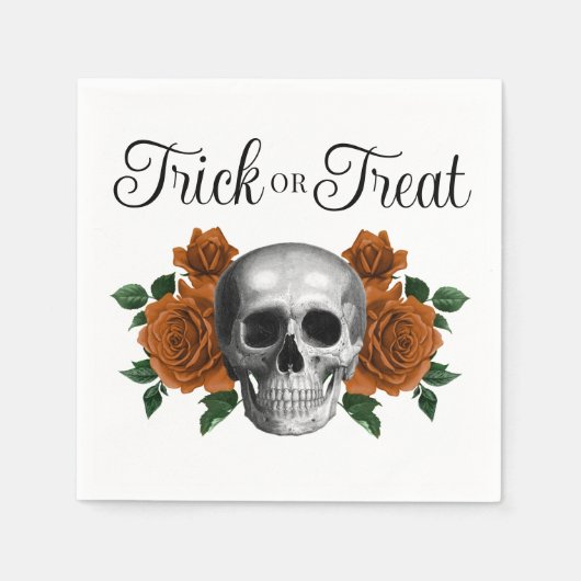 Gothic Floral Skull Trick Or Treat Halloween Servet (Voorkant)