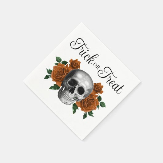Gothic Floral Skull Trick Or Treat Halloween Servet (Hoek)