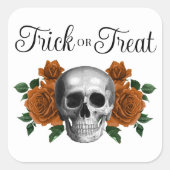 Gothic Floral Skull Trick Or Treat Halloween Vierkante Sticker (Voorkant)