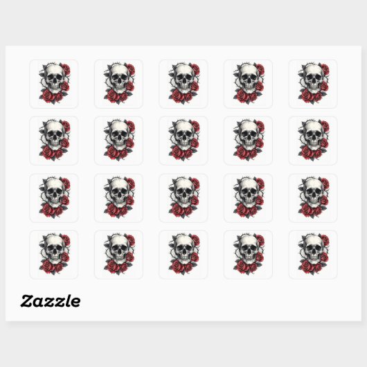 Gothic Floral Skull Vierkante Sticker (Vel)