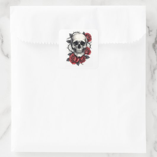 Gothic Floral Skull Vierkante Sticker (Tas)
