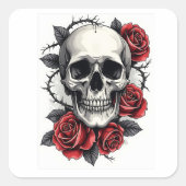 Gothic Floral Skull Vierkante Sticker (Voorkant)