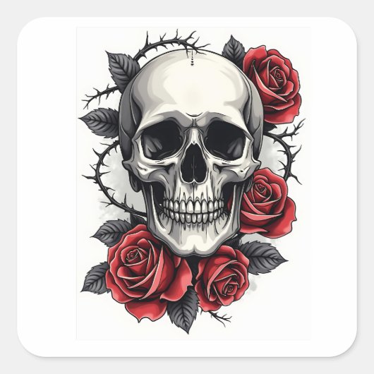 Gothic Floral Skull Vierkante Sticker (Voorkant)