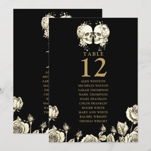Gothic Floral Skulls Table Number Seating Chart Kaart (Voorkant / Achterkant)