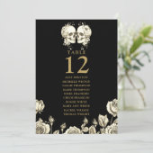 Gothic Floral Skulls Table Number Seating Chart Kaart (Staand voorkant)
