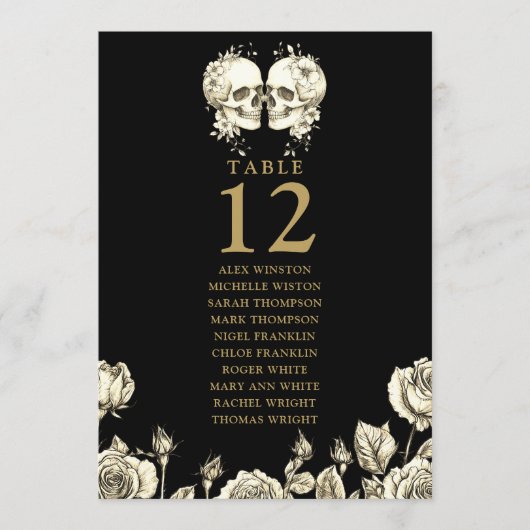 Gothic Floral Skulls Table Number Seating Chart Kaart (Voorkant)