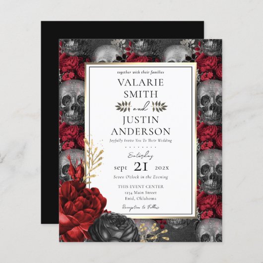 Gothic Floral Skulls Weddenschap in één vlucht (Voorkant / Achterkant)