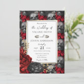 Gothic Floral Skulls Wedding Kaart (Staand voorkant)