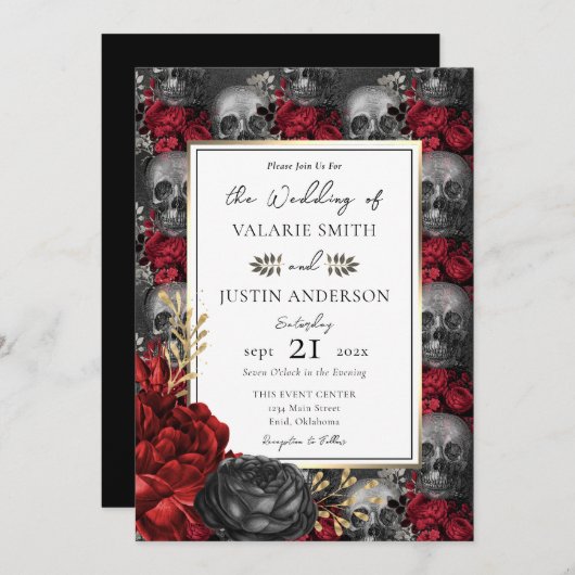 Gothic Floral Skulls Wedding Kaart (Voorkant / Achterkant)