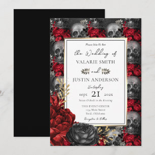 Gothic Floral Skulls Wedding Kaart