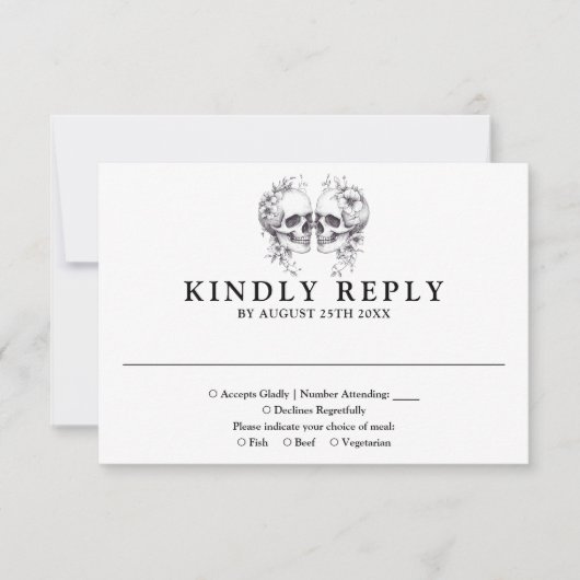 Gothic Floral Skulls Wedding RSVP Kaartje (Voorkant)