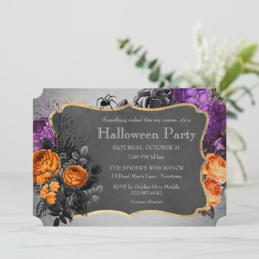 Gothic Floral Spider Halloween Party Kaart (Staand voorkant)