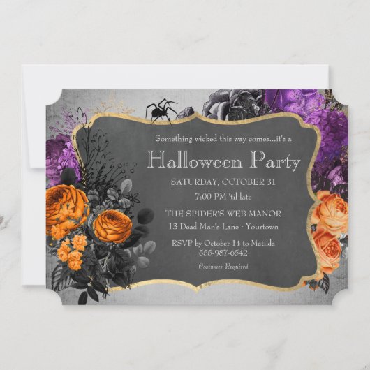 Gothic Floral Spider Halloween Party Kaart (Voorkant)