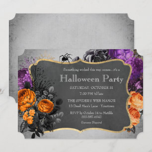 Gothic Floral Spider Halloween Party Kaart
