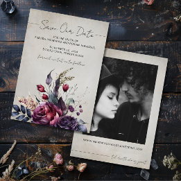 Gothic Floral Waterverf Foto Save the Date Kaart