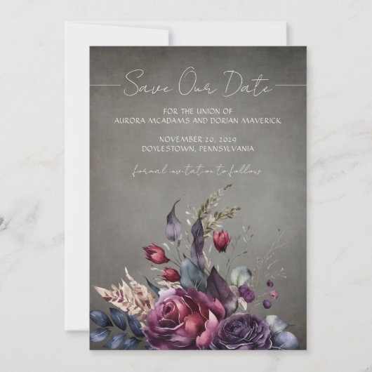 Gothic Floral Waterverf Foto Save the Date Kaart (Voorkant)
