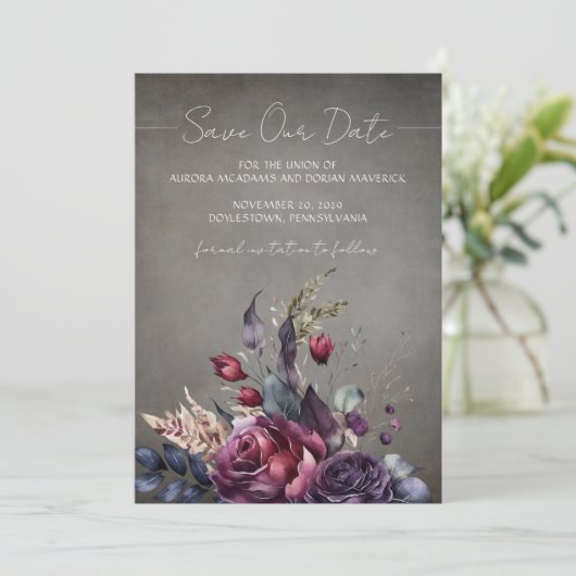Gothic Floral Waterverf Foto Save the Date Kaart (Staand voorkant)