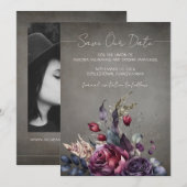 Gothic Floral Waterverf Foto Save the Date Kaart (Voorkant / Achterkant)
