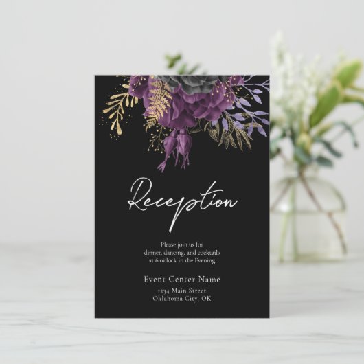 Gothic Floral Wedding Accommodding Enclosure Informatiekaartje (Staand voorkant)