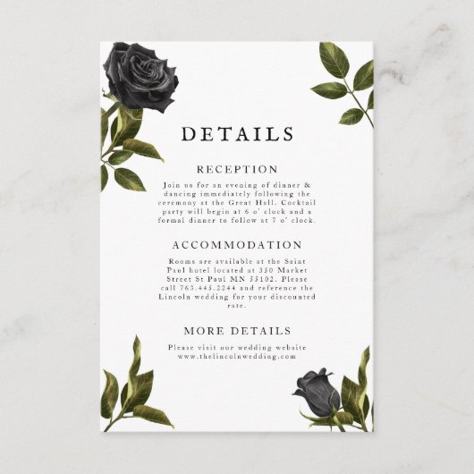 Gothic Floral Wedding Details Informatiekaartje (Voorkant)