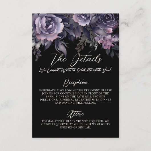 Gothic Floral Wedding Details Informatiekaartje (Voorkant)