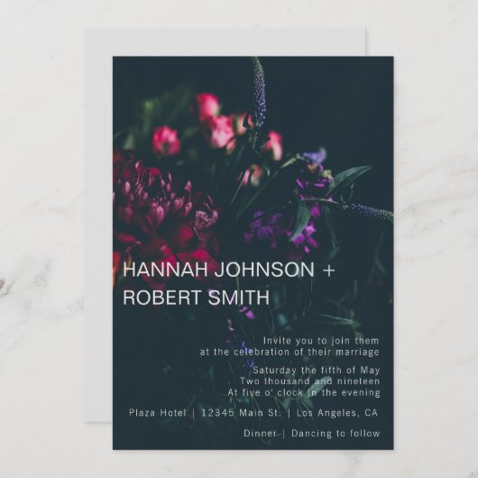 Gothic Floral Wedding Invitation Kaart (Voorkant / Achterkant)