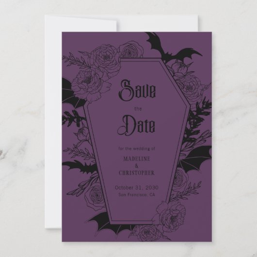 Gothic Floral Wedding Paarse Save the Date Kaart (Voorkant)