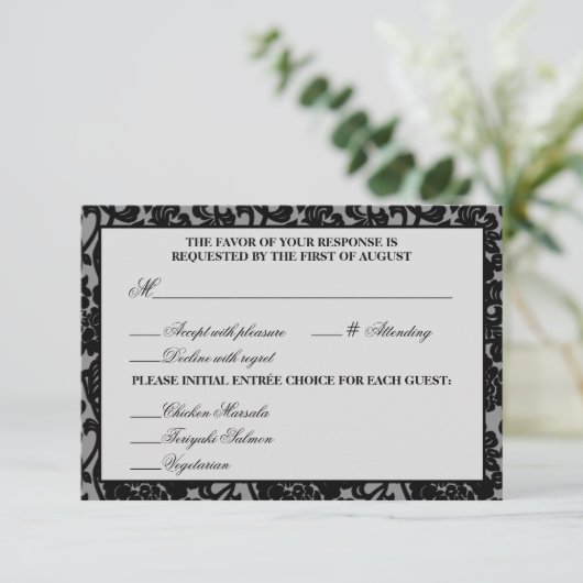 Gothic Flourish Black & Grey Response Kaart (Staand voorkant)