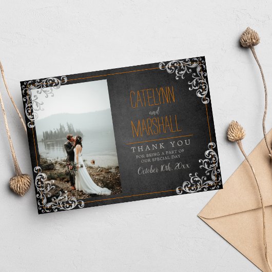 Gothic Flourish Halloween Holiday Dark Wedding Bedankkaart