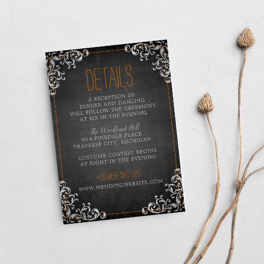 Gothic Flourish Halloween Holiday Dark Wedding Informatiekaartje