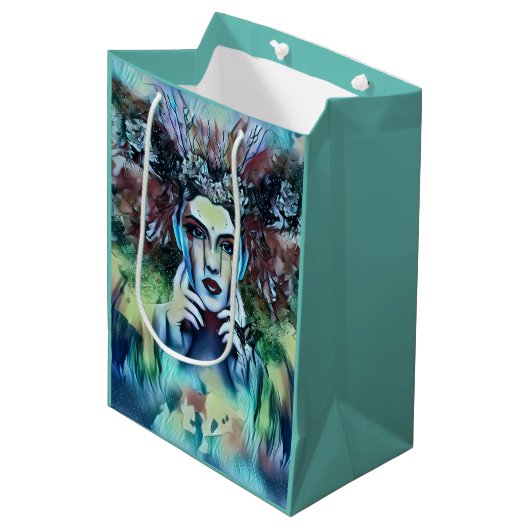 Gothic Flower Fairy Face Blue Fantasy Medium Cadeauzakje (Voorkant Gekanteld)